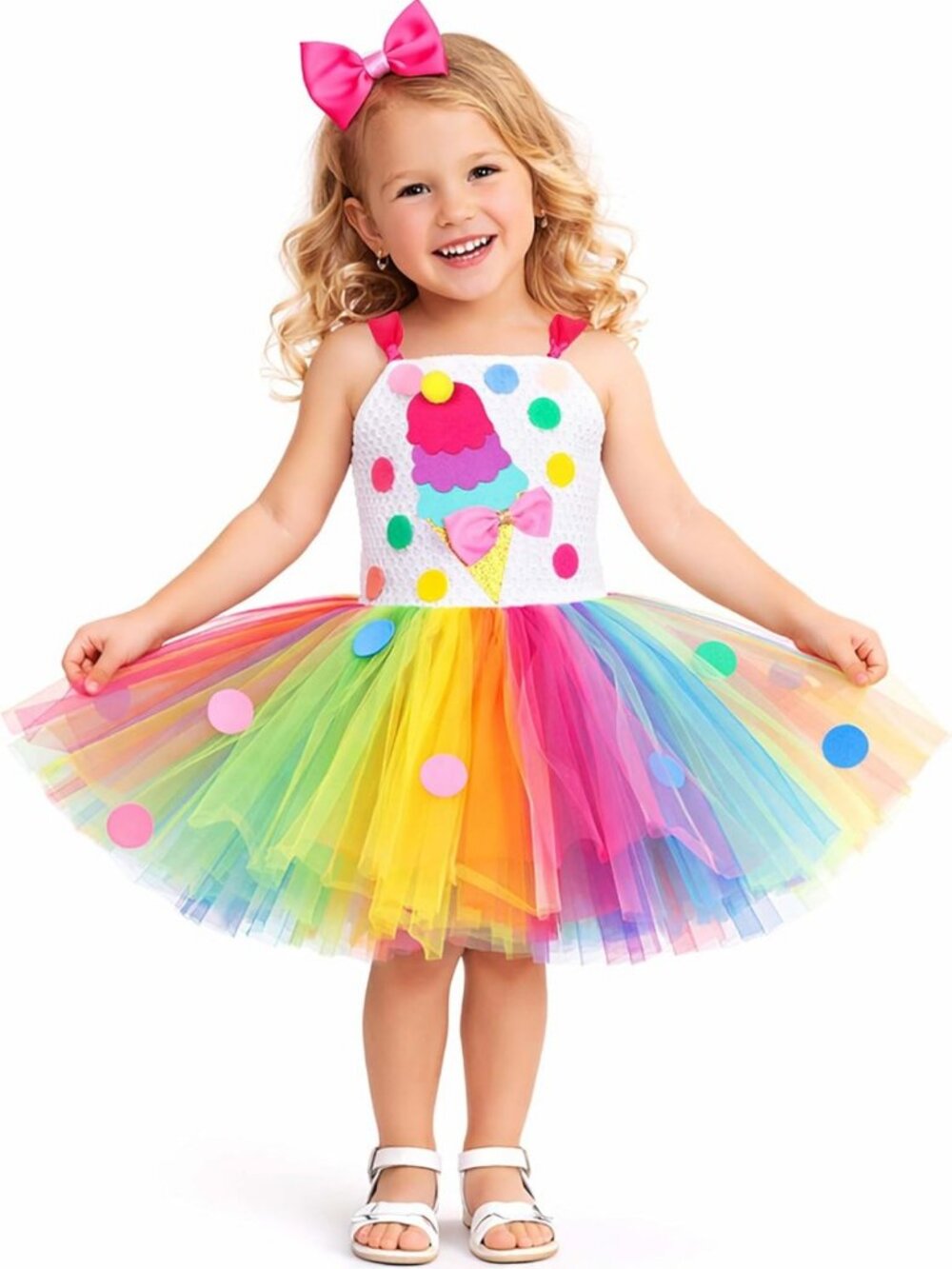 Colorful Rainbow Candyland Tutu Dress for Girls - Ice Cream Lollipop Costume